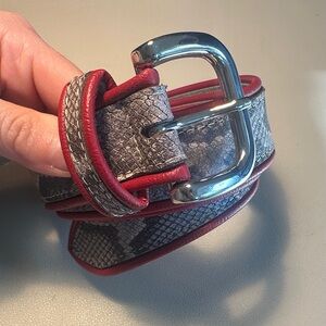 Gray Snakeskin-Print Belt with Red Trim